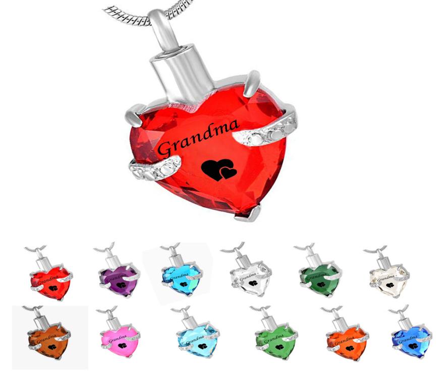 

Grandma Glass Cremation Jewelry Heart Birthstone Pendant Urn Necklace Ashes Holder Keepsake9081287