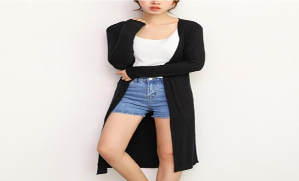 

Women039s Sweaters 2021 Spring Thin Long Cardigan Women Modal Sleeve Coats Ladies Outerwear Cardigans Black White Coat YP216612866837, Blue