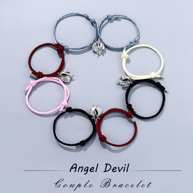 

Link Bracelets Devil Angel Magnetic Pendant Couple Bracelet Personality Charm Adjustable Rope For Women Fashion Jewelry Party Gift