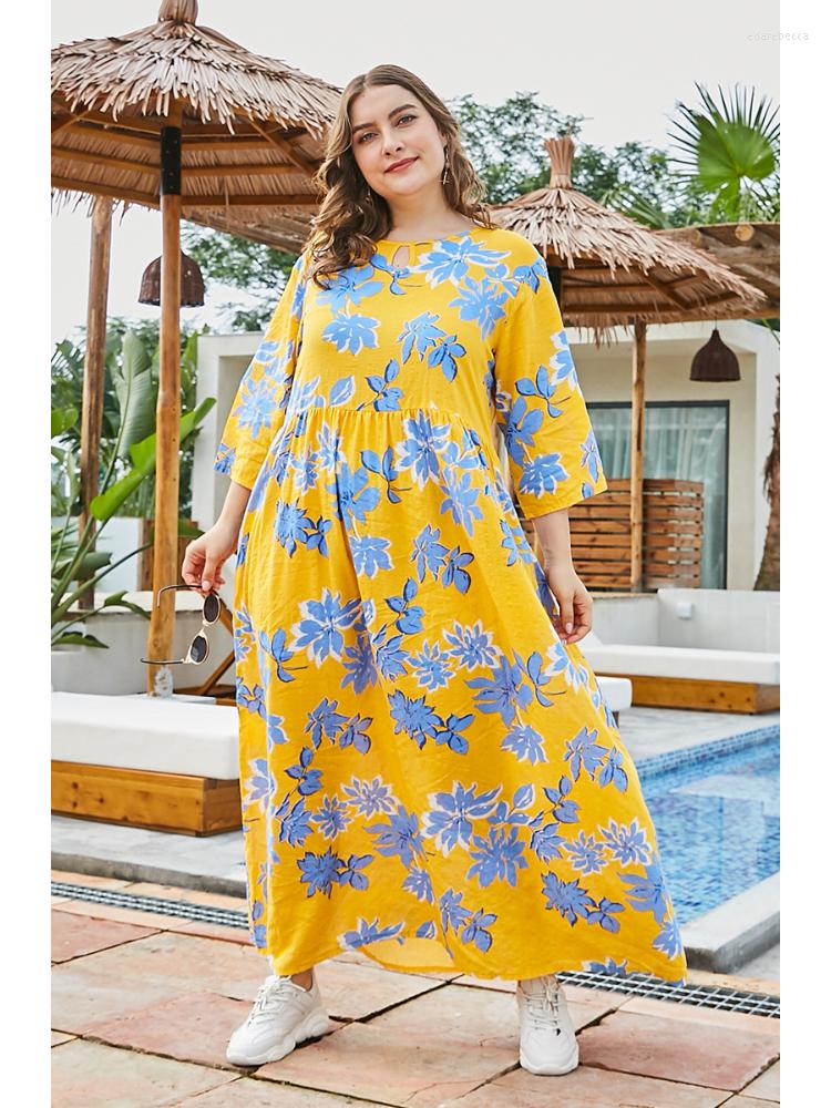 

Plus Size Dresses Women Autumn And Winter Fresh Sweet Wind Fat MM Loose Casual Long Dress Clothing, Yellow
