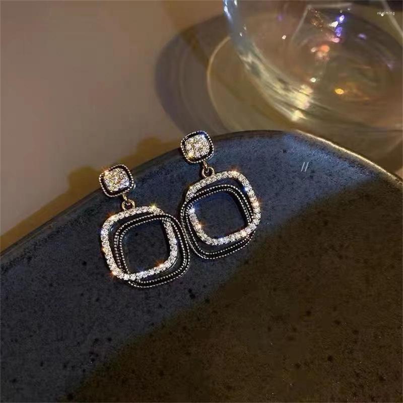 

Dangle Earrings Women's Black Hollowed Drop 925 Silver Needle Geometric Rhinestone Jewelry Accessories For Women