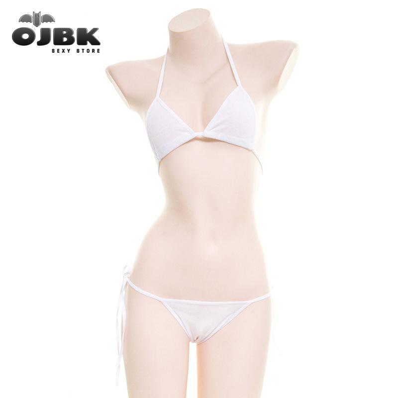 

Swimwear Japanese Women White Black Bikini Set Simple Design Underwear Set Sexy Lingerie Lolita Kawaii Cotton Adult Cosplay Costumes Bra