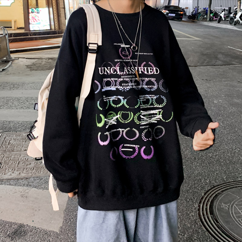 

Men's Hoodies & Sweatshirts Mens Loose Cotton Colorful Crewneck Men Hip Hop Print Pullovers Male 2023 Autumn Fashion, Black