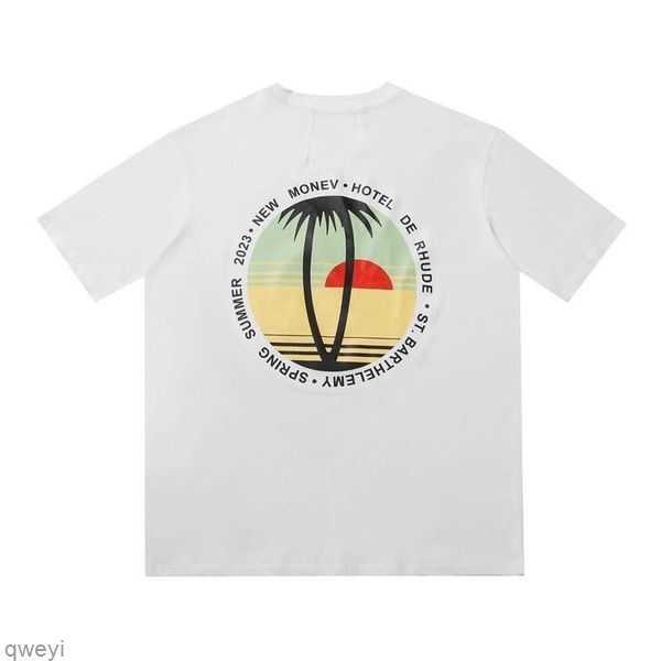

Sunset Rhude Designer Shirt Oversized Shirts Fashion Shirt for Men Casual Short Sleeve Graphic Tees Cotton Clothing Hip Hop Streetwear VVL7, White