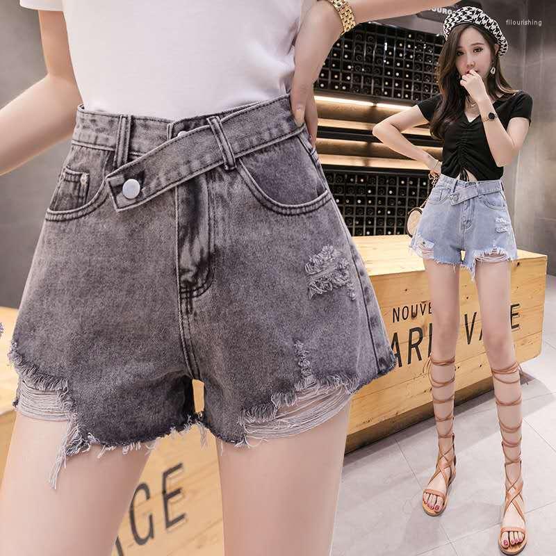 

Women' Jeans Woman Blue Denim Shorts Female 2023 Fashion Loose Split Vintage Streetwear Ripped All Match High Waisted G19