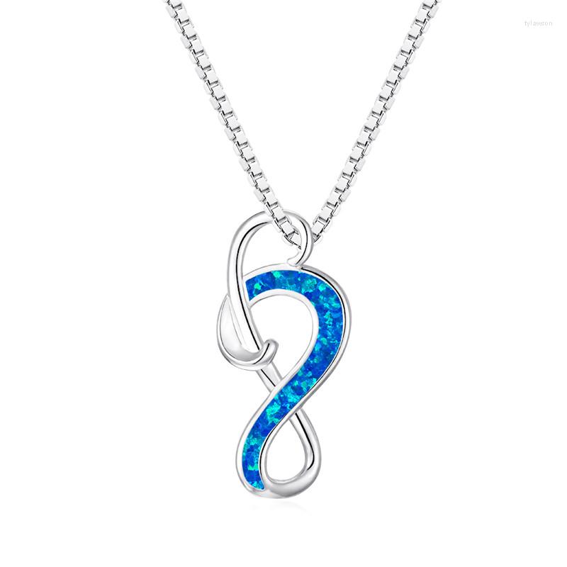 

Pendant Necklaces Cute Music Note Necklace White Blue Opal Stone Vintage Gold Silver Color Chain For Women Boho Jewelry