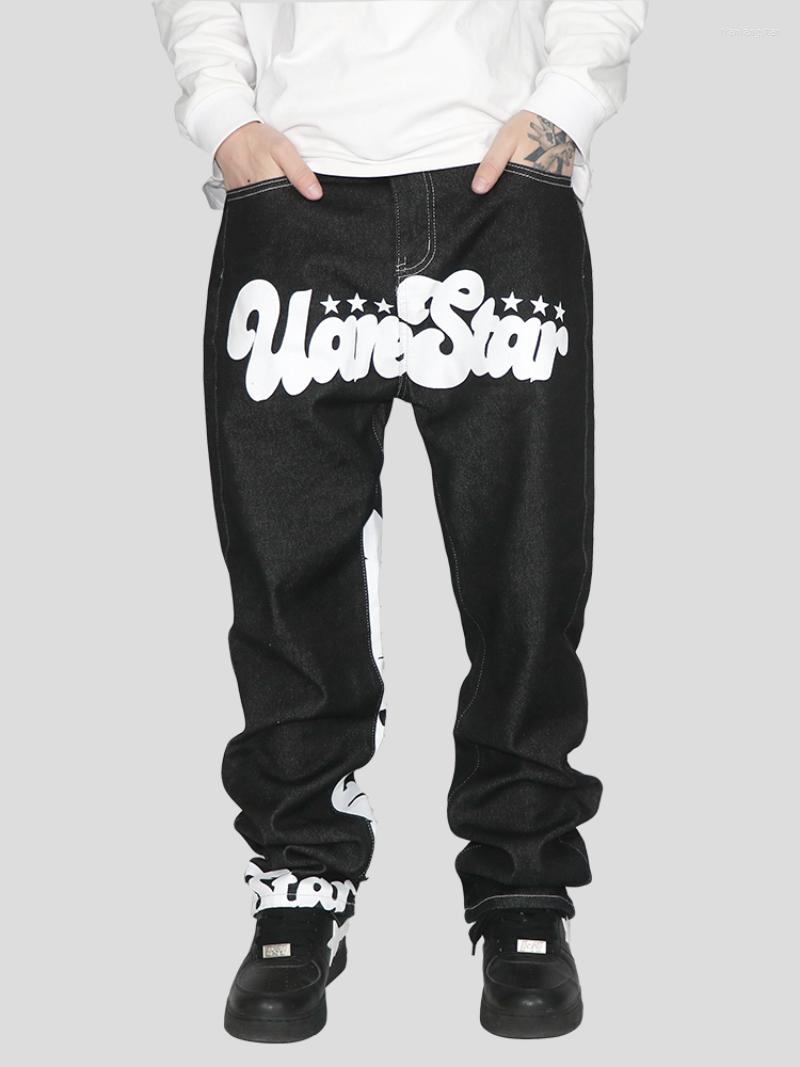 

Men' Jeans Letter Print High Waisted Men Retro Hip Hop Y2K Streetwear Baggy 2023 Fashion Casual Black Straight Leg