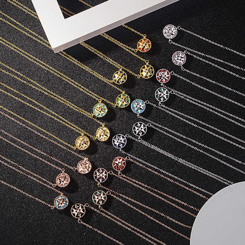 

Family D/Family D Eight Point Compass Necklace s925 Sterling Silver Rose Gold/Platinum/Tricolor Lucky Star Pendant