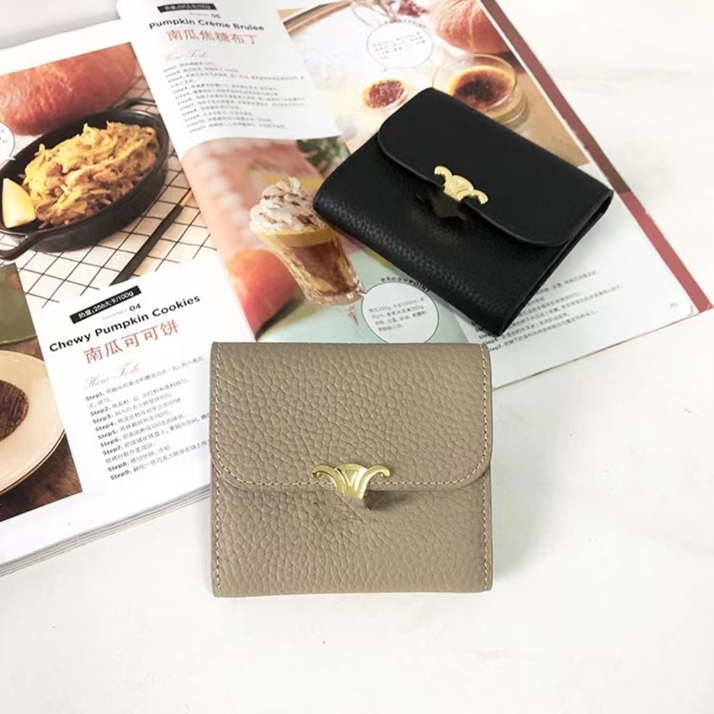 

Designer Classic Holder Cute Luxury Folding Lychee Print cowhide Purse Designer high-end Women's purse Credit Card Holder Purse with Box Card Bag, Grey