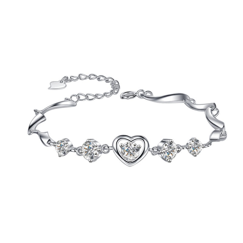 

Diamond Passed Test Silver Bracelets White Gold Plated S925 Sterling Silver Moissanite Heart Bracelet for Girls Women Nice Gift
