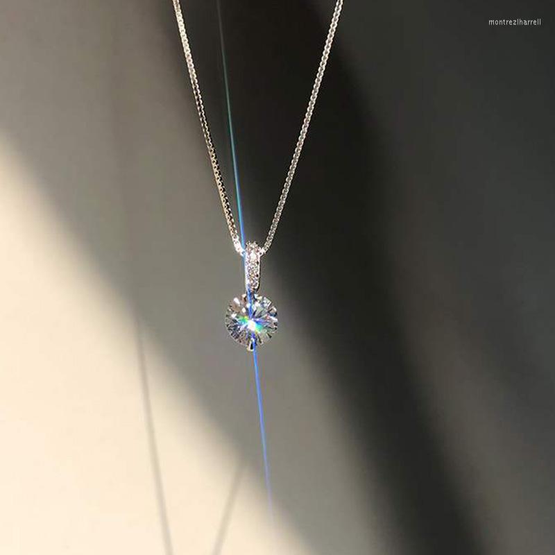 

Chains Acrylic Zircon Pendant Necklace Simple Silver Color Crystal Clavicle Chain For Women Elegant Party Jewelry Gift