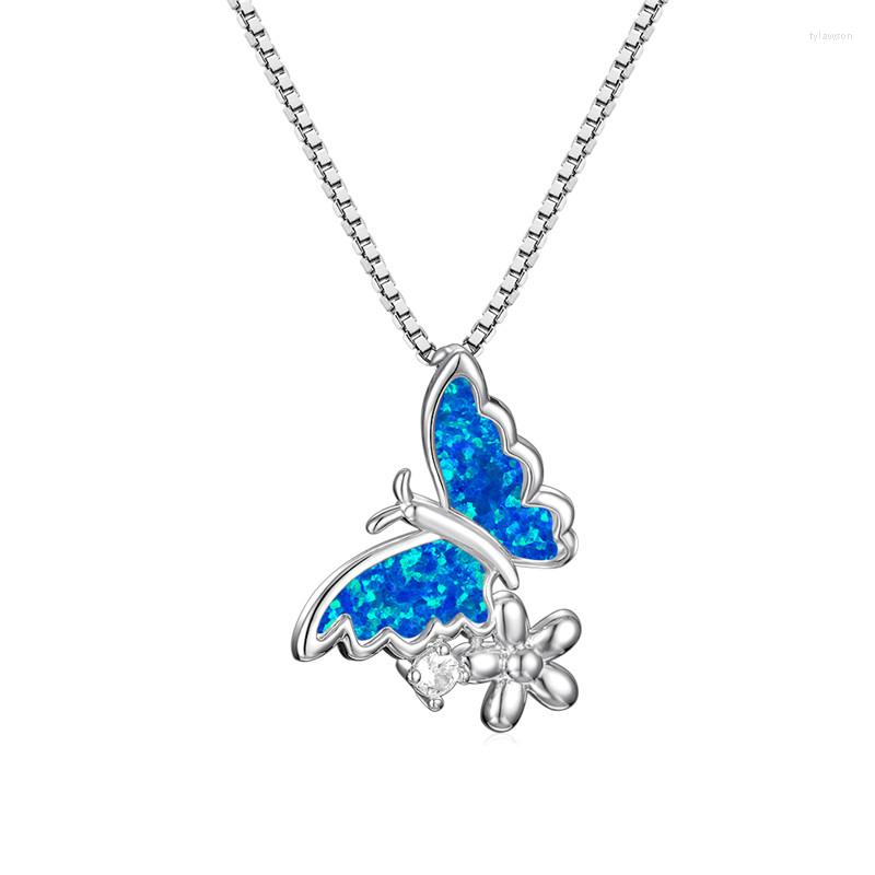 

Pendant Necklaces Blue White Opal Stone Necklace Cute Butterfly Flower Dainty Gold Silver Color Chain For Women Jewelry
