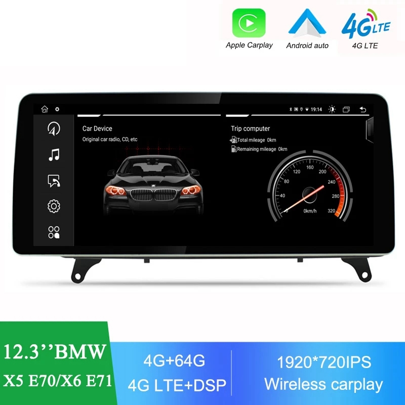 

12.3" Android Radio1920*720PIPS Ram 4G Rom64G Car Multimedia Player for BMW X5 E70 CIC/X6 E71 2008-2013 BT Wi-Fi Carplay