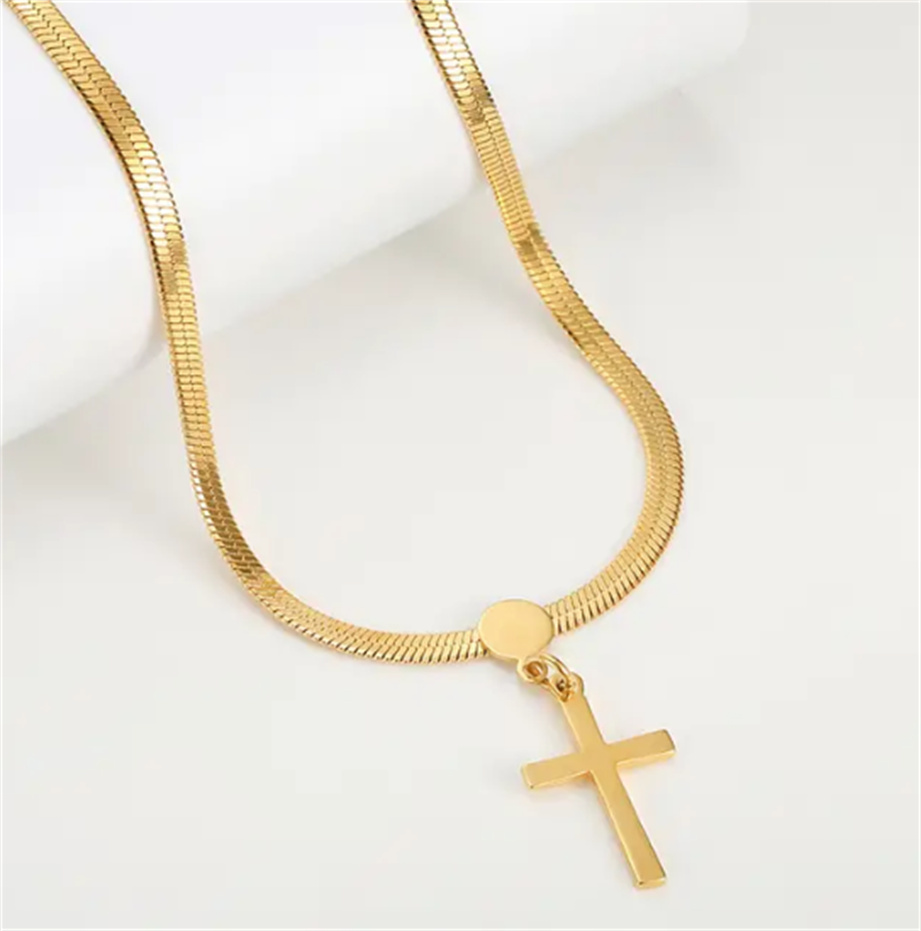 

Vintage Faith-Inspired Cross Necklace - Stainless Steel Snake Bone Chain