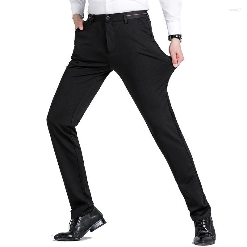 

Men's Pants Spring Autumn Men's Elastic Casual Youth Stretch Fabrics Business Suit Trousers Male Skinny Long Dress Pencil, Black