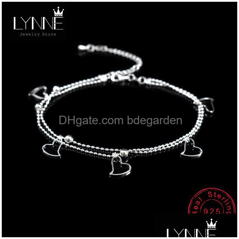 

Anklets Fashion 925 Sterling Sier Heart Pendant Women Jewelry Double Layer Small Bead Star Charm Beach Foot Chain Bracelet Drop Deliv Dhmum