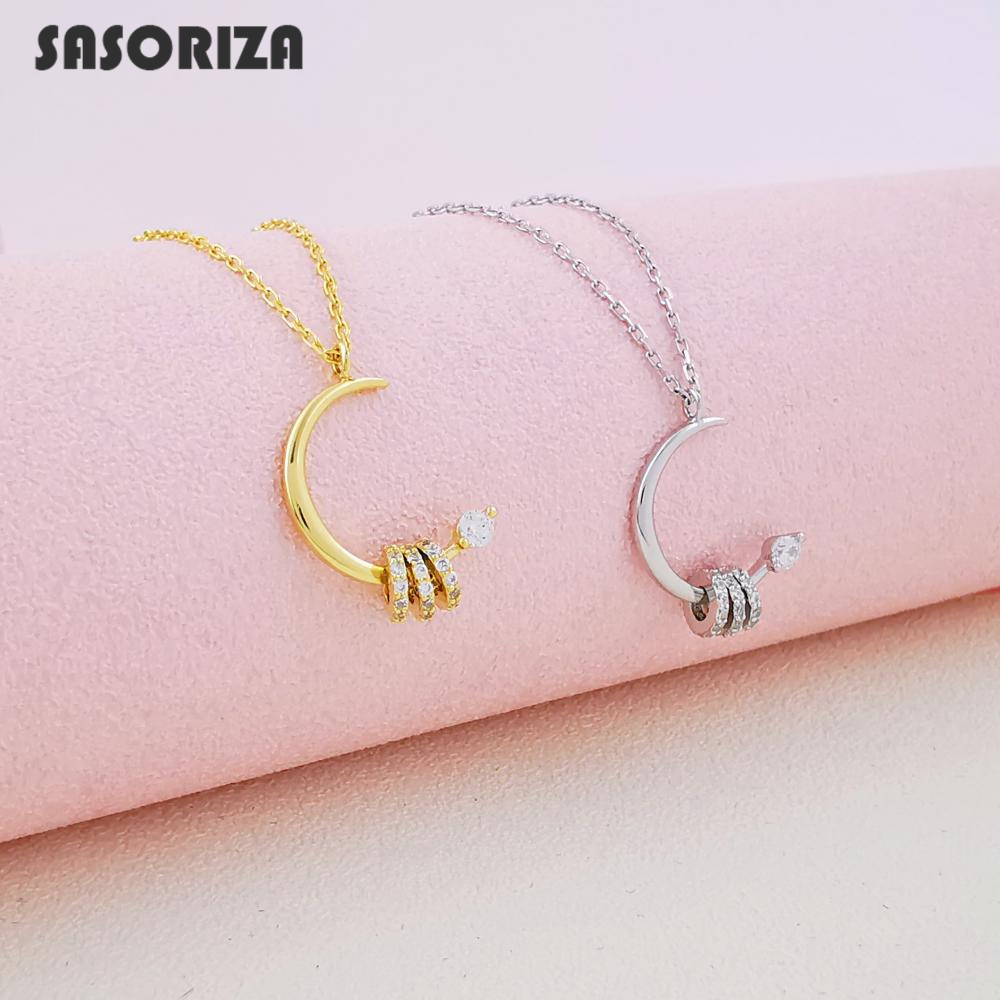 

925 Sterling Silver Necklace for Women Hook shaped Pendant Necklace Fine Jewelry