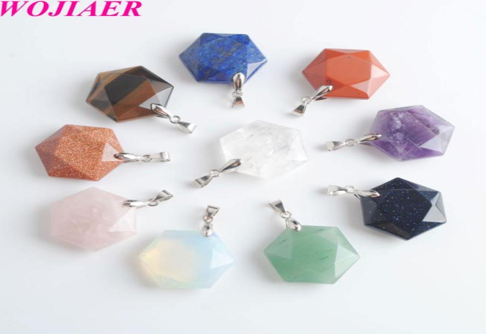 

WOJIAER Faceted Hexagonal Natural Gem Stone Pendant Opal Lapis Pink Quartz Tiger Eye Reiki Jewelry Accessories Necklace BE9038268284