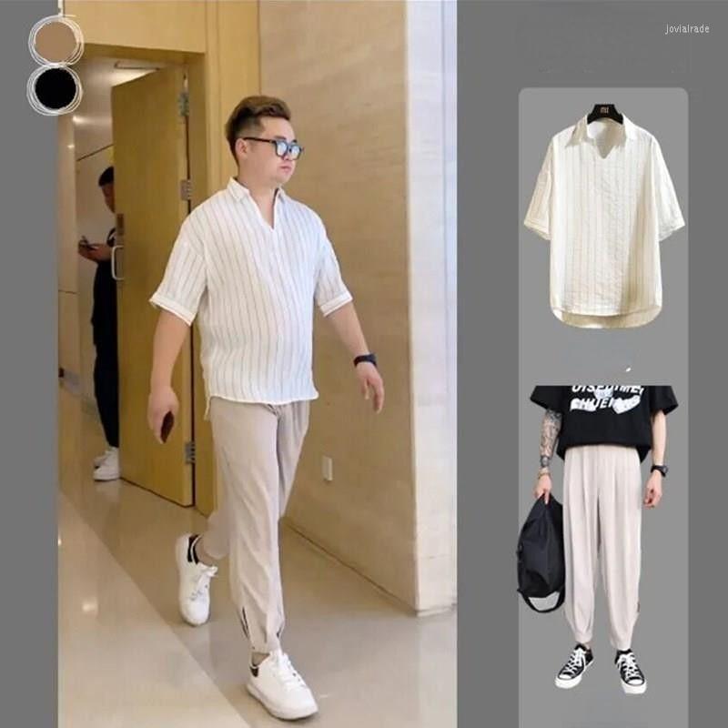 

Men's Tracksuits 2023 Summer Outfit Men Set Clothes Men's Loose Casual Lce Silk Cotton Suit Short-sleeved Shirt Pants 2-piece For Male, Black