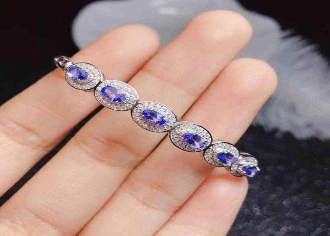 

Natural Tanzanite Gemstone Bracelet 925 Sterling Silver Stone Bangle for Women Fine Wedding Jewelry2304935