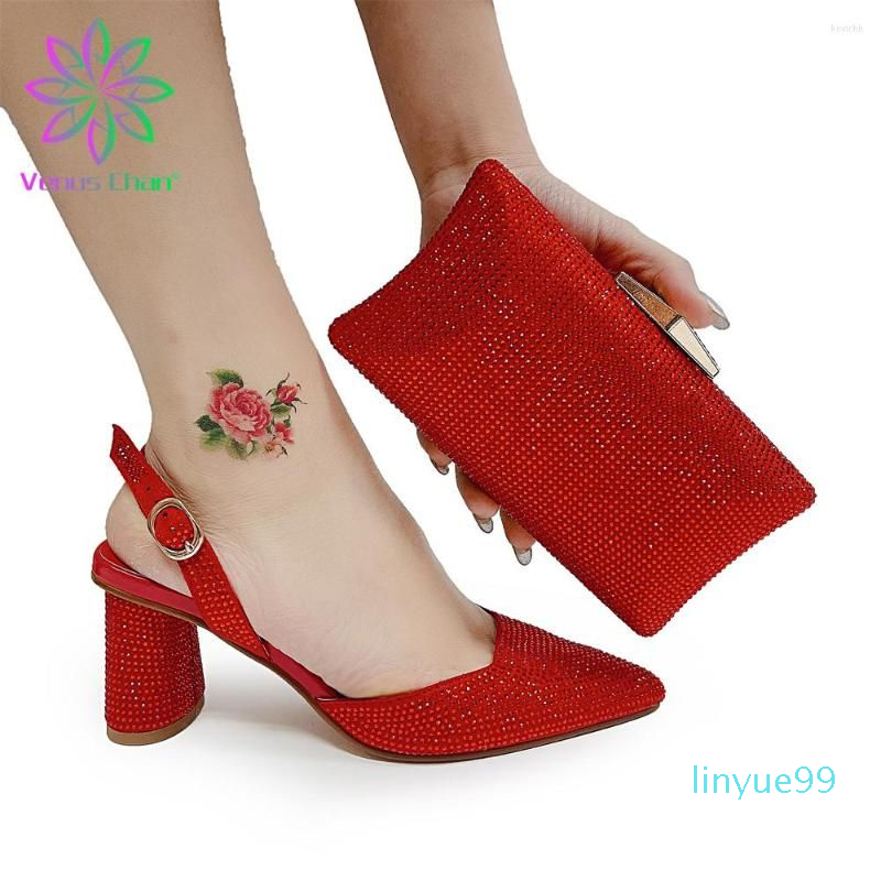 

Dress Shoes Elegant Design Nigerian Lady And Bag To Match Pointed Toe Pu Leather In Colden, Red