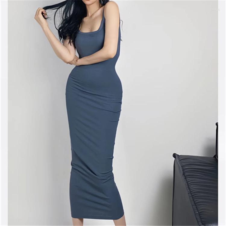 

Casual Dresses 2023 Slim Fit Peach Hip Strap Large Open Back Long Dress Women' Spring And Summer, Black