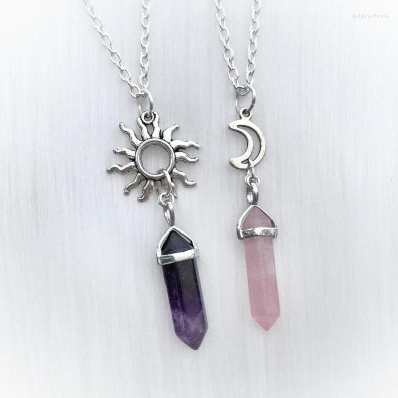 

Pendant Necklaces Sun Moon Natural Hexagonal Quartz Crystal Necklace Wedding Festival Banquet Gifts For Men And Women Daily Jewelry