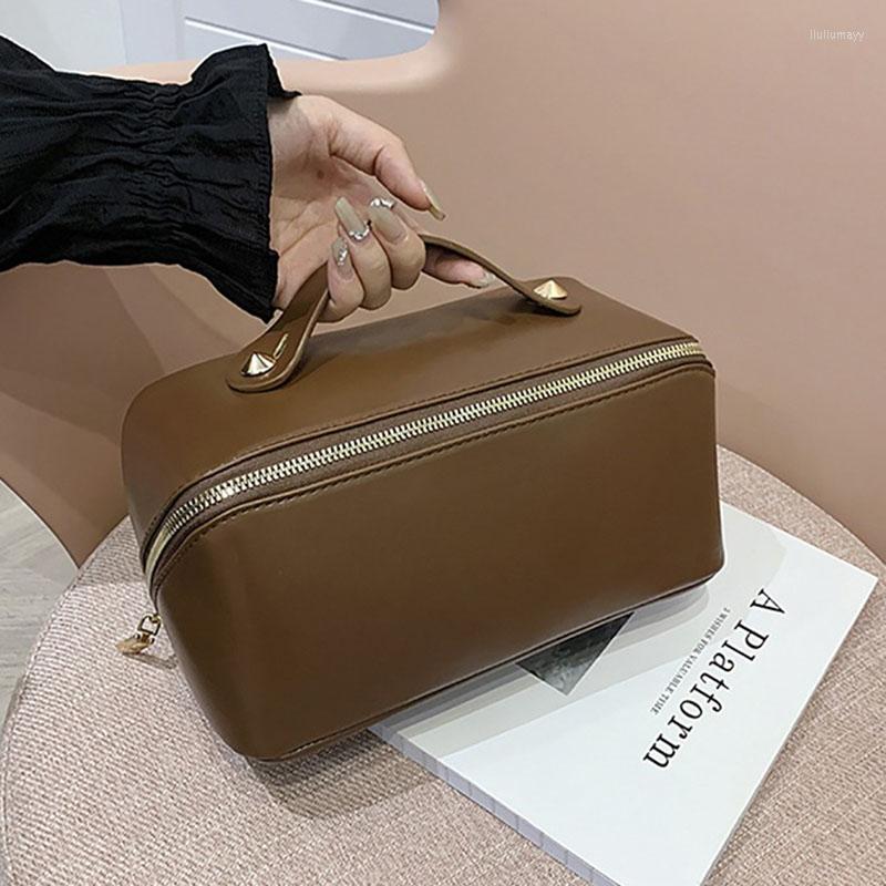 

Cosmetic Bags Women'S Bag Large Makeup Women Pu Leather Make Up Pouch Portable Travel Organizer Storage Designer Luxury, Pink