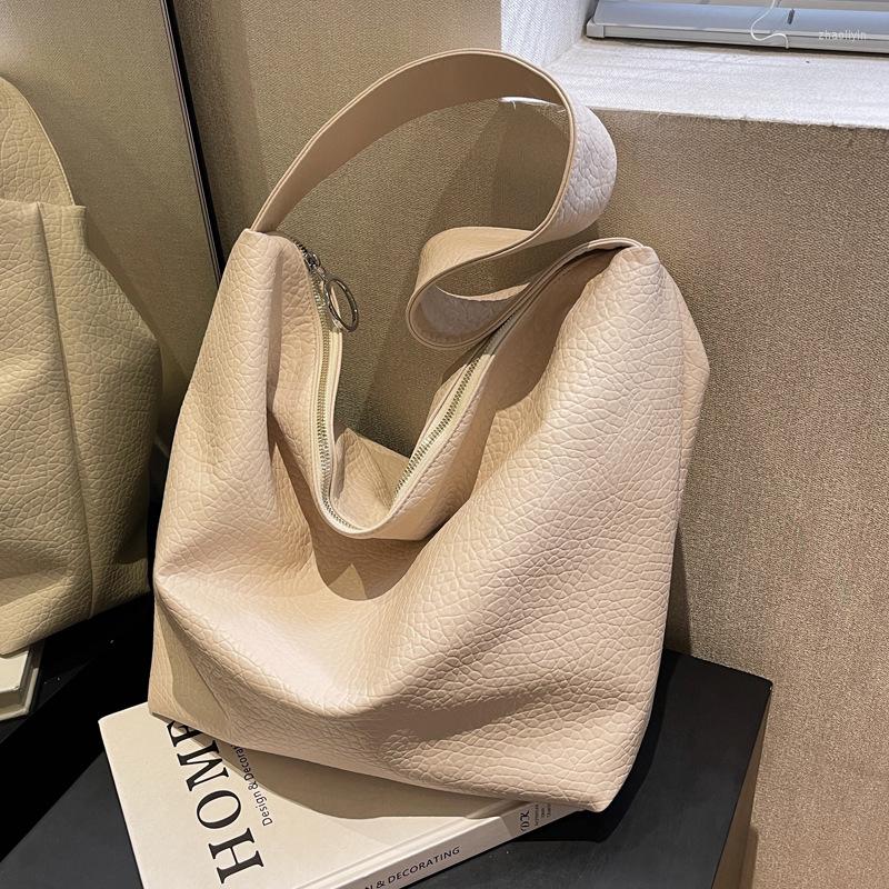 

Evening Bags 2023 Ladies Handbag Soft Pu Leather Shoulder Bag For Women Clutch Purses High Quality Bucket Ins Simple Satchels Hobo, Beige