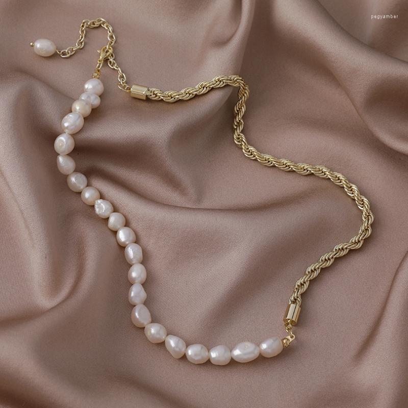 

Chains Designer Natural Baroque Freshwater Pearl Necklace For Women Twisted Metal Fashion Valentine's Day Gifts Trendy