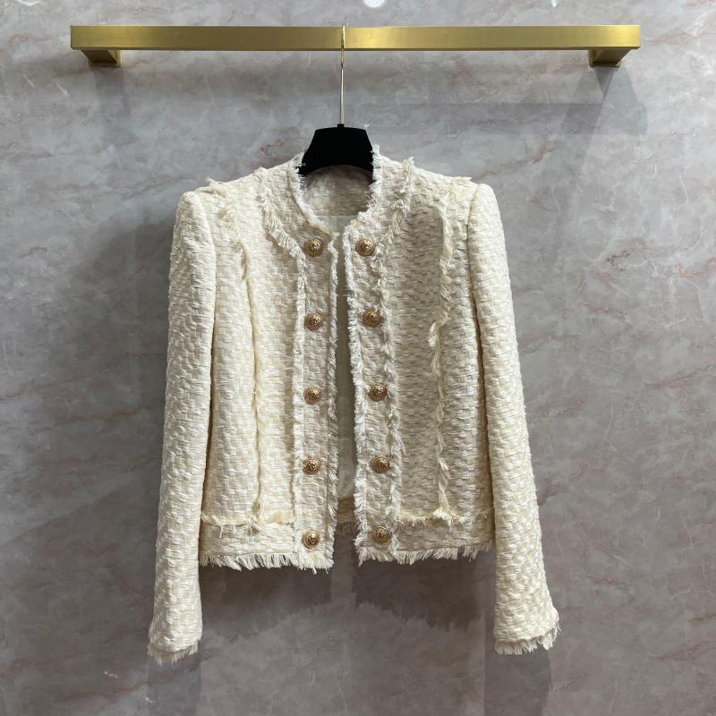 

Women' Jackets 2023 Spring Autumn Luxury Women High Quality Double Breasted Tweed Casual Coat Outerwear Female Chic Jacket Qbr, White