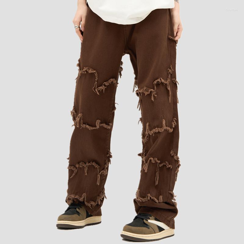 

Men' Jeans 2023 Chic Tassel Vintage Brown Baggy Men Grunge Pants Y2K Clothes Straight Hip Hop Loose Cotton Trousers Pantalon Homme