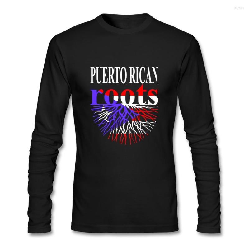 

Men's T Shirts Geek Men Shirt Puerto Rican Roots Tees Rico Flag Pure Cotton O-neck Long Sleeve For Male Official Clothing, Black