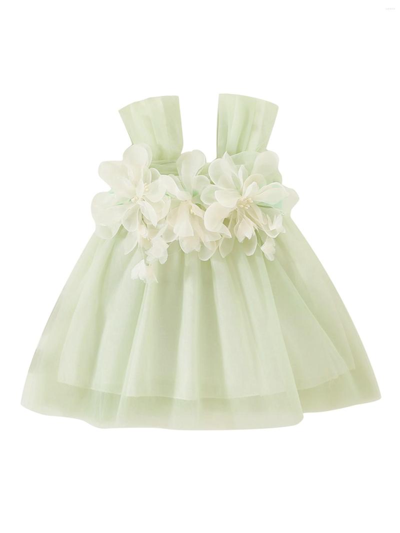 

Girl Dresses Zukmuk Toddler Baby Girls Tulle Dress 3D Flower Sleeveless Sling Summer Layered Cute Solid Color Casual Princess, Green