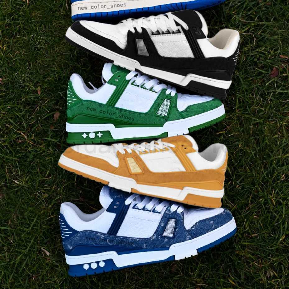 

Luxury designer casual shoes Embossed Trainer Sneaker triple white pink sky blue black green yellow denim low mens Leather Lace sneakers women trainers EUR 36-44-45 5.0, 17