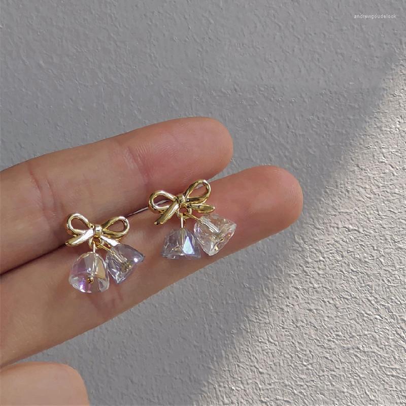 

Stud Earrings Fashion Korea Female Simple Small Fresh Transparent Crystal Bow Bell Temperament Sweet Girl Women's Jewelry Accessories