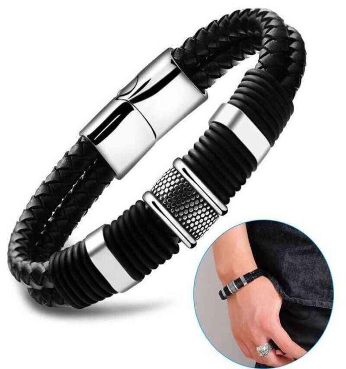 

Gentleman Leather Steel Braided Buckle Bracelet Men and Women Tai Chi Retro Jewelry5118399