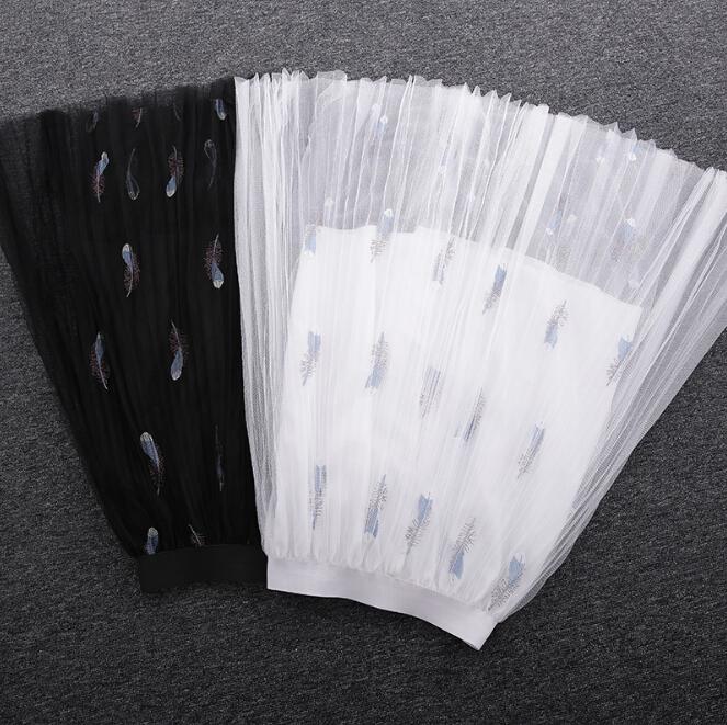 

Skirts Women Tutu Skirt Autumn Loose Embroidered Floral Casual Holiday Mesh Feather Clothing, White feather