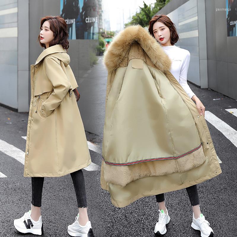 

Women's Trench Coats Lanyovi Parkas Pike Women 2023 Winter Long Style Women's Plush Collar Plus Velvet Size Sustans Cotton Coat, Beige