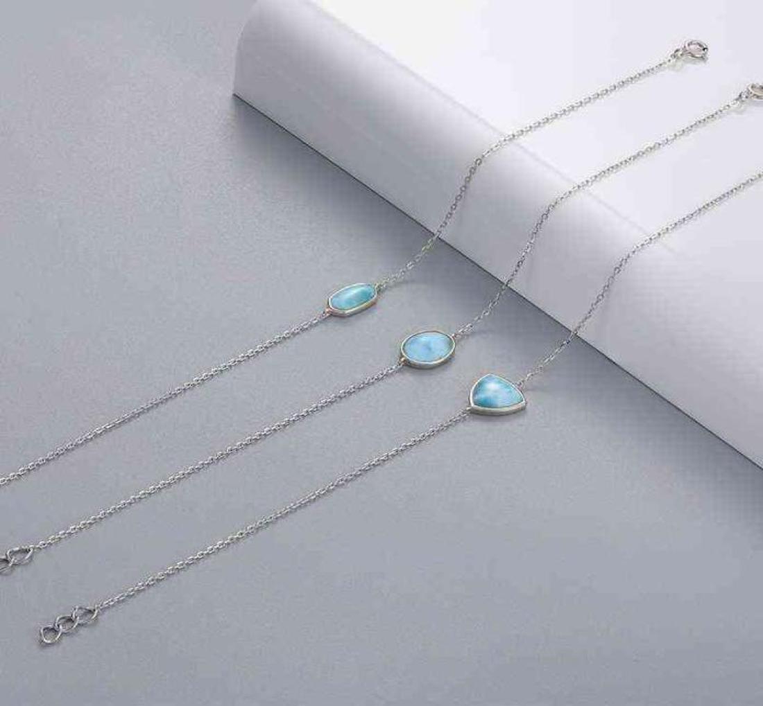 

Jewelry Charm 925 Sterling Silver Larimar Woman Bangle New 2021 Whole Fashion for Party Trendy Oval Triangle Bracelet Gift4184623