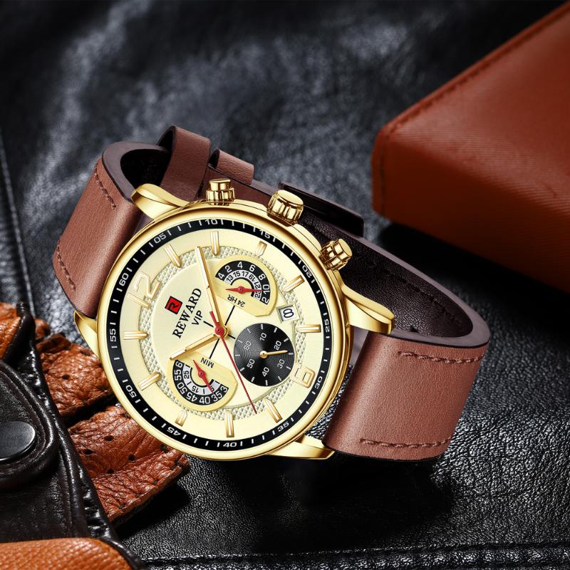 

Wristwatches Casual Leather Mens Watches Top Sport Quartz Men Watch Waterproof Chronograph Wristwatch Relogio Masculino BoxWristwatches Wris, 1 no box