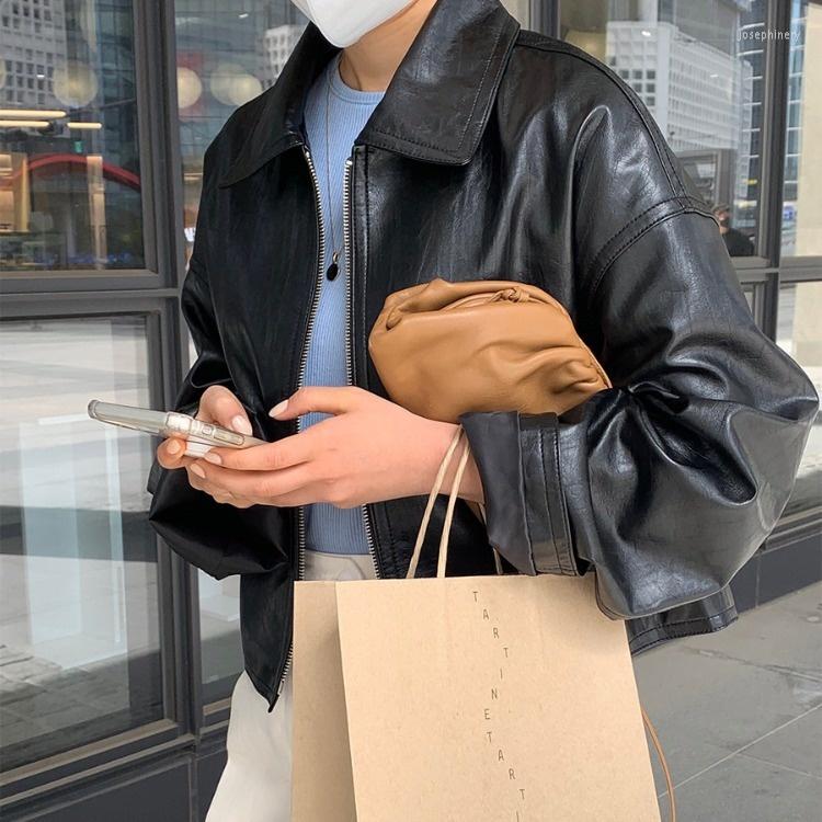 

Women's Leather Loose Lapel Zipper Long Sleeve Fashion 2023 Autumn Korean Style Solid Color Top 53196, Apricot