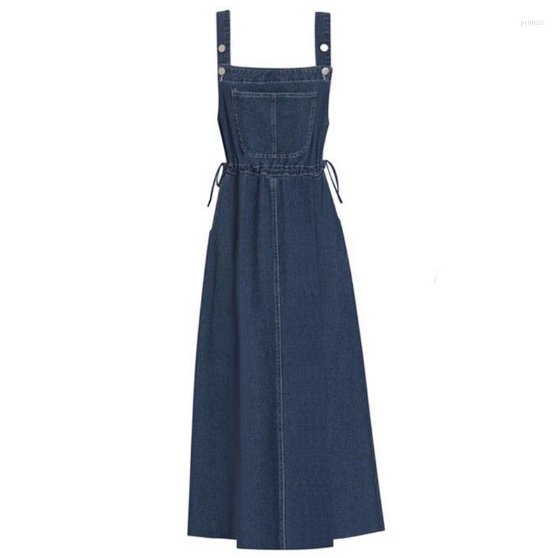 

Casual Dresses 2023 Spring Summer Women Ladies Vintage Long Denim Dress Female Tassel Spaghetti Strap Jeans, Blue
