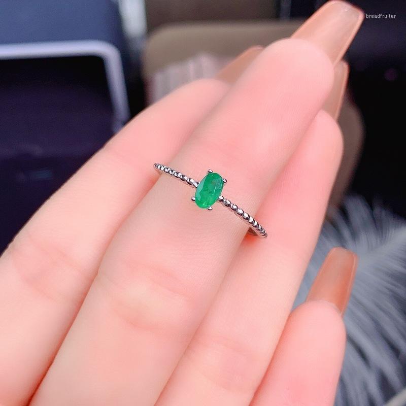 

Cluster Rings 925 Silver Inlaid Natural Emerald Ring Women's Jewelry For Women Resizable