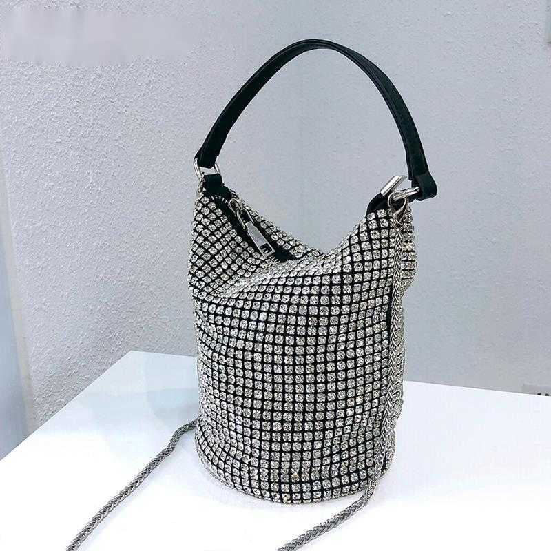 

Shoulder Bags Bling Crystal Clutch Evening Women 2023 Luxury Designer Korean Green Rhinestone Bucket Wedding Party Ladies New 230426, Black