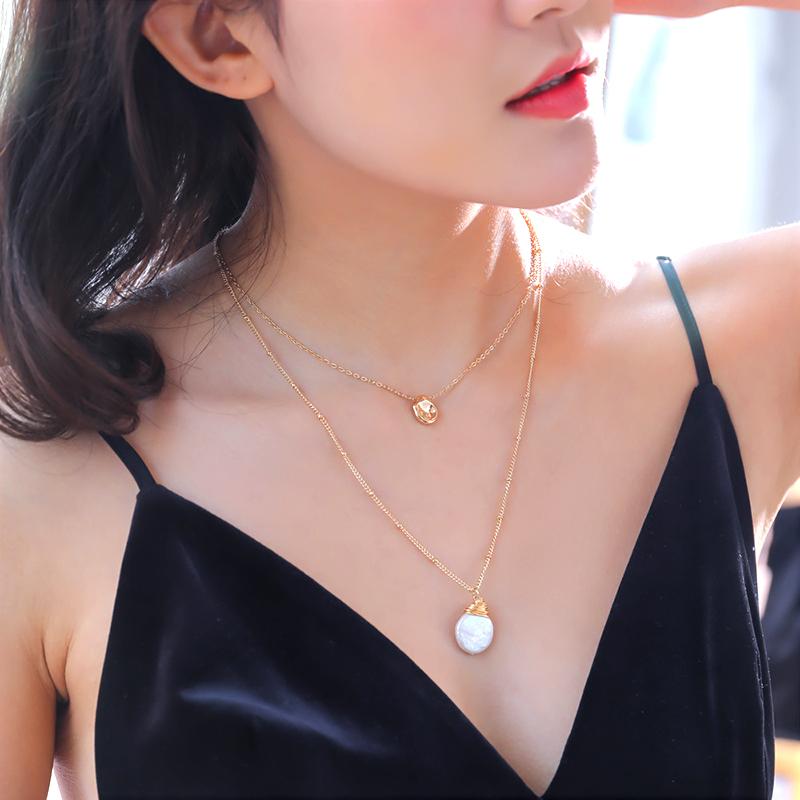

Pendant Necklaces Luxury Retro Pearl Gold Necklace For Women Female Creative Geometric Chain Jewelry Ladies Wedding Party Gifts