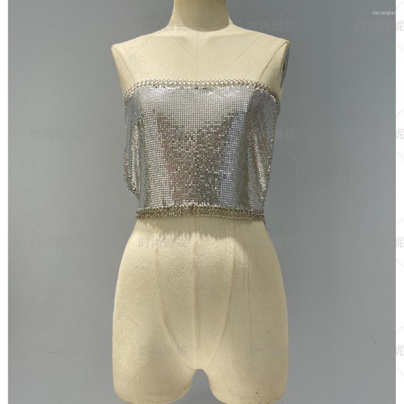 

Women's Tanks 2023 Sexy Metal Crystal Diamond Crop Top Beach Fitness Women Summer Halter Tops Sequin Tank Bralette Cropped Feminino Camis, Picture color