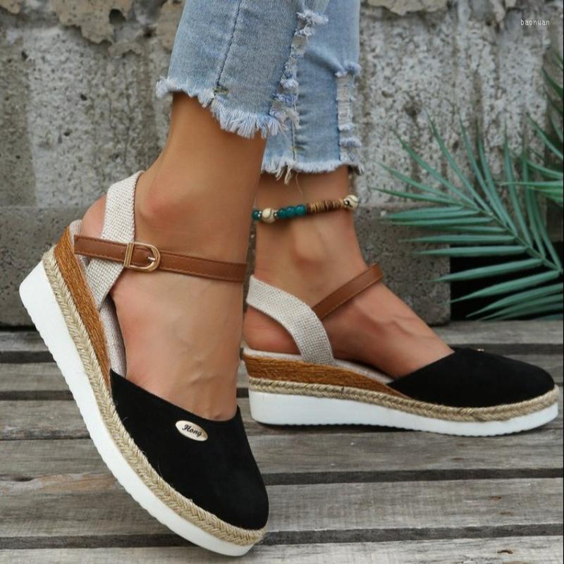 

Ethnic Clothing Women's Wedges Shoes 2023 Summer Vintage Closed Toe Sandals Ankle Strap Platform Ladies Casual Female Sandalias