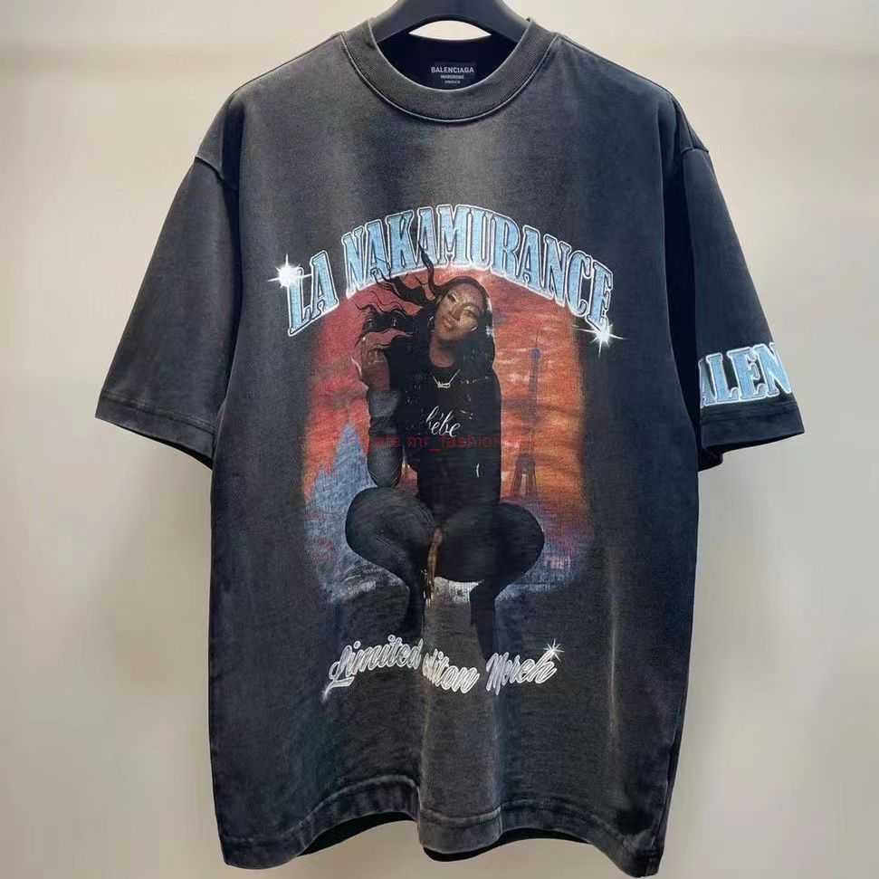 

Designer Fashion Clothing French Paris BB Luxury TShirt Tees Spring Autumn New Paris Aya Co Branded Front Rear Printed Tshirt Round Neck Short Sleeve Washed Old Mens W, Black washed black high edition