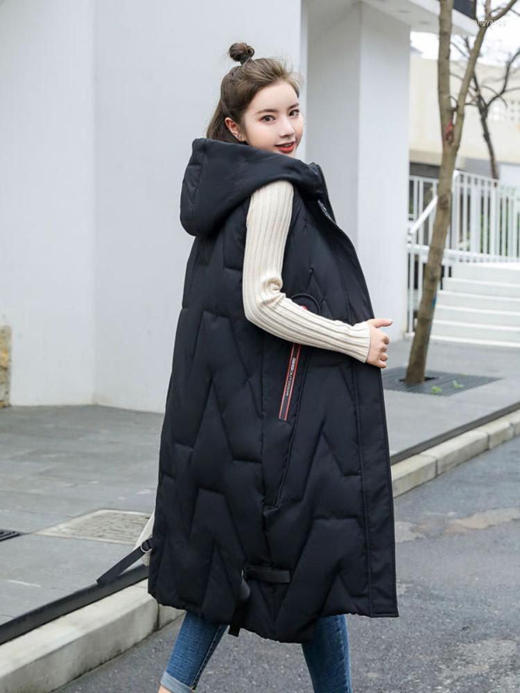 

Women's Vests Autumn Winter Long Vest Women's Hooded Loose Green Pockets Padded Ladies Casual Sleeveless Jacket Warm Quilted For Female, Black